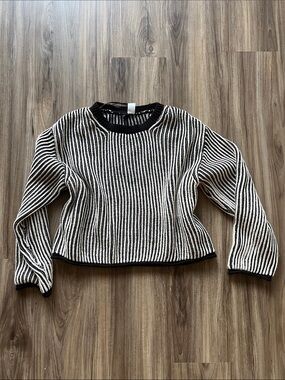Divided Black and White Vertical Ribbed Knit Top